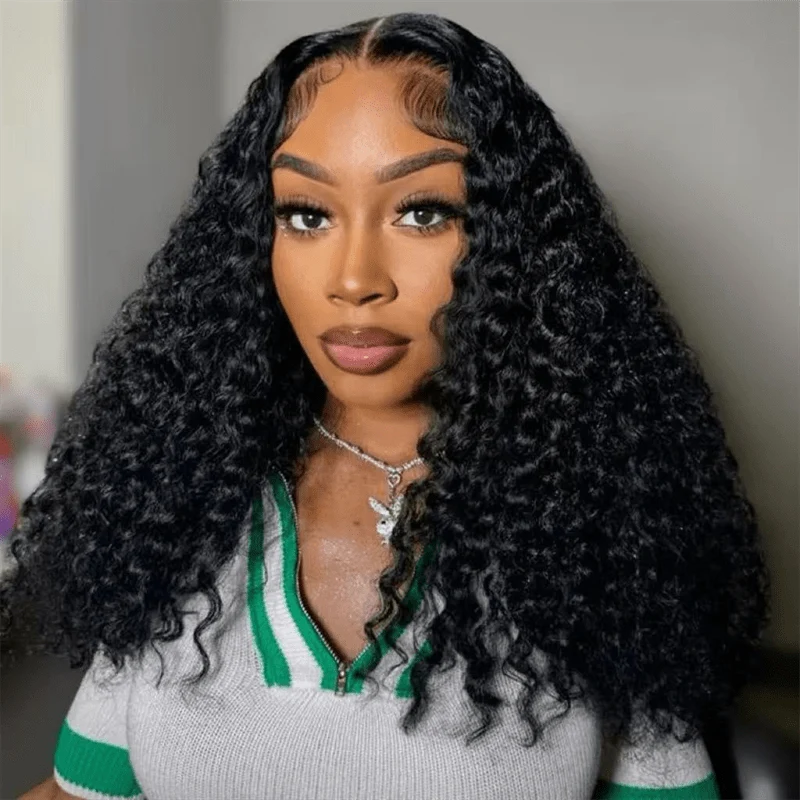 10″ – 40″ Natural Black Color Burmese Curly Human Hair Lace Front Wig