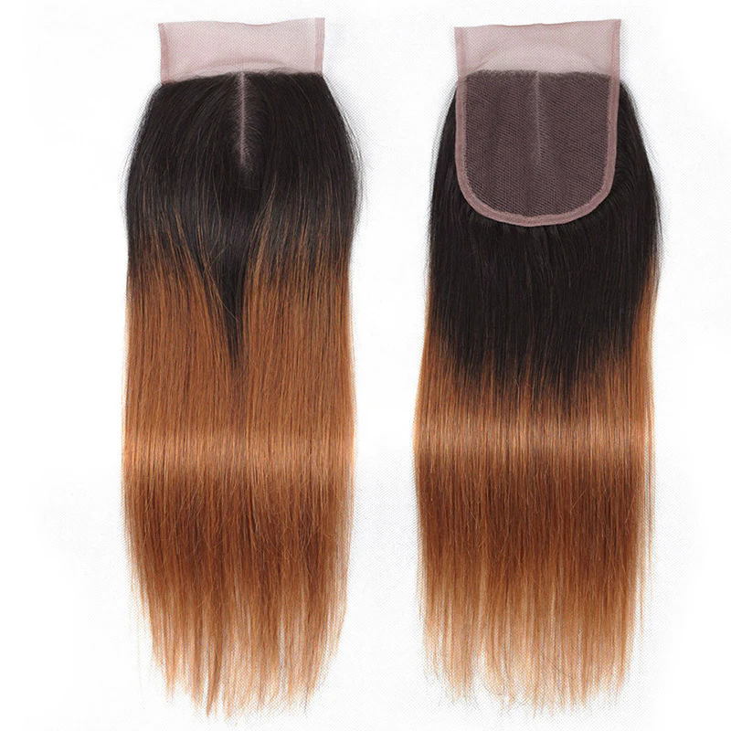 10″ – 20″ #1B/30 Color Straight Human Hair 4*4 Lace Closure