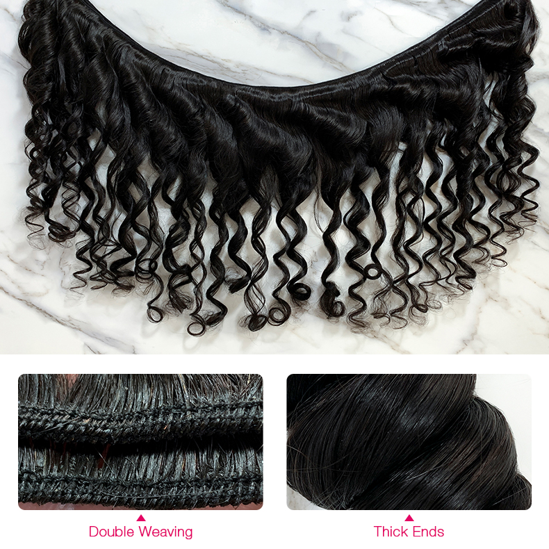 Natural Black Color Loose Wave 3 Bundles with 5*5 Lace Closure