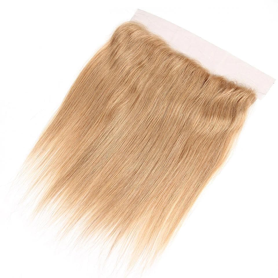 10″ – 20″ #27 Honey Blonde Color Straight Human Hair 13*4 Lace Frontal with Pre Plucked Natural Hairline