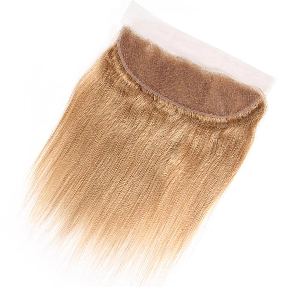 10″ – 20″ #27 Honey Blonde Color Straight Human Hair 13*4 Lace Frontal with Pre Plucked Natural Hairline