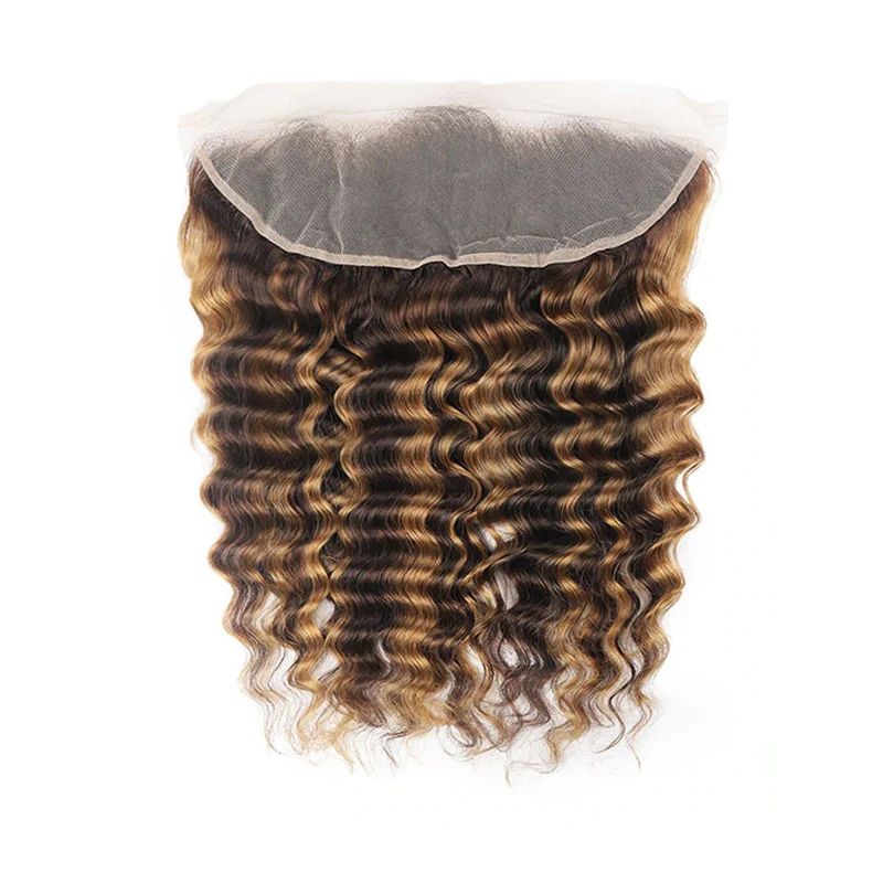 10″ – 20″ Highlight Color Loose Deep Wave Human Hair 13*4 Lace Frontal with Pre Plucked Natural Hairline