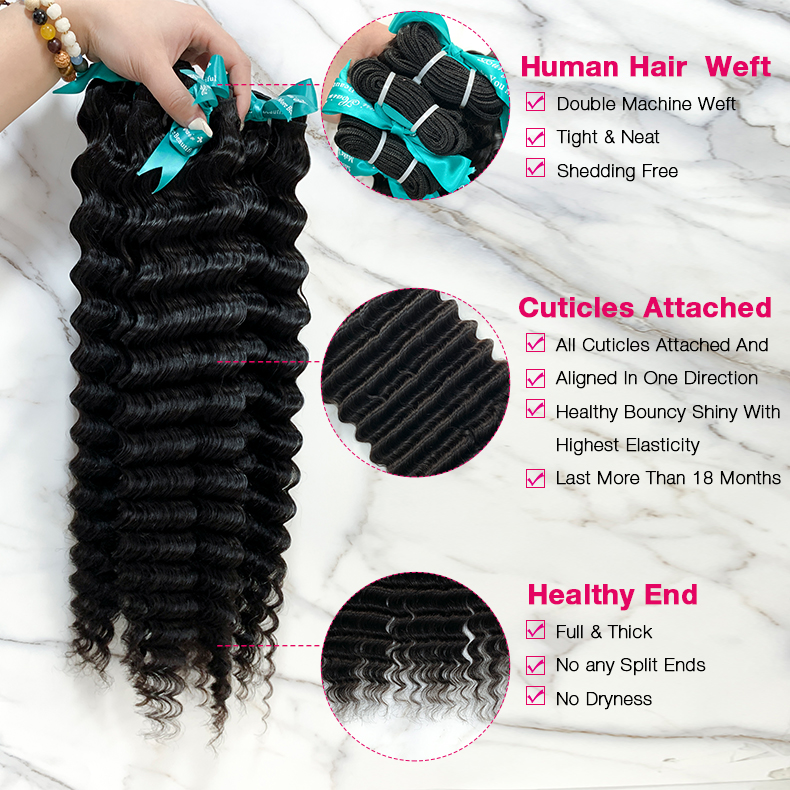 10″ – 40″ Natural Black Color Deep Wave Human Hair Bundle