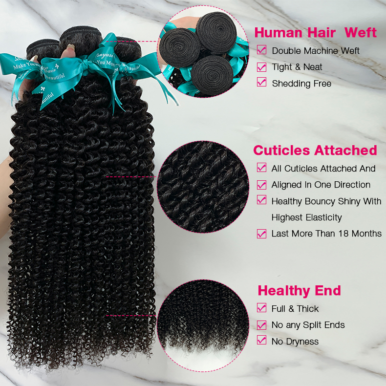 10″ – 40″ Natural Black Color Kinky Curly Human Hair Bundle