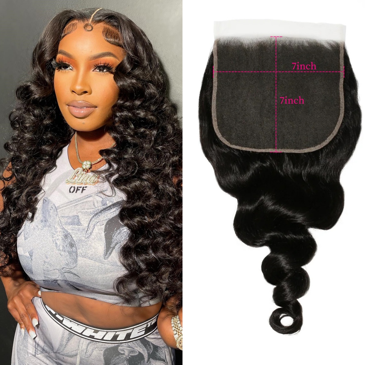 10″ – 20″ Natural Black Color Loose Wave Human Hair 7*7 Lace Closure