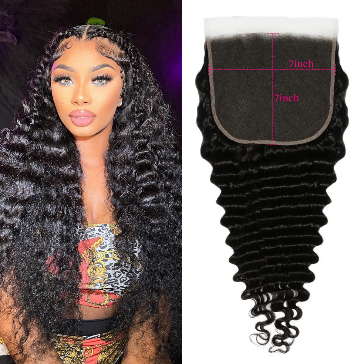 10″ – 20″ Natural Black Color Deep Wave Human Hair 7*7 Lace Closure