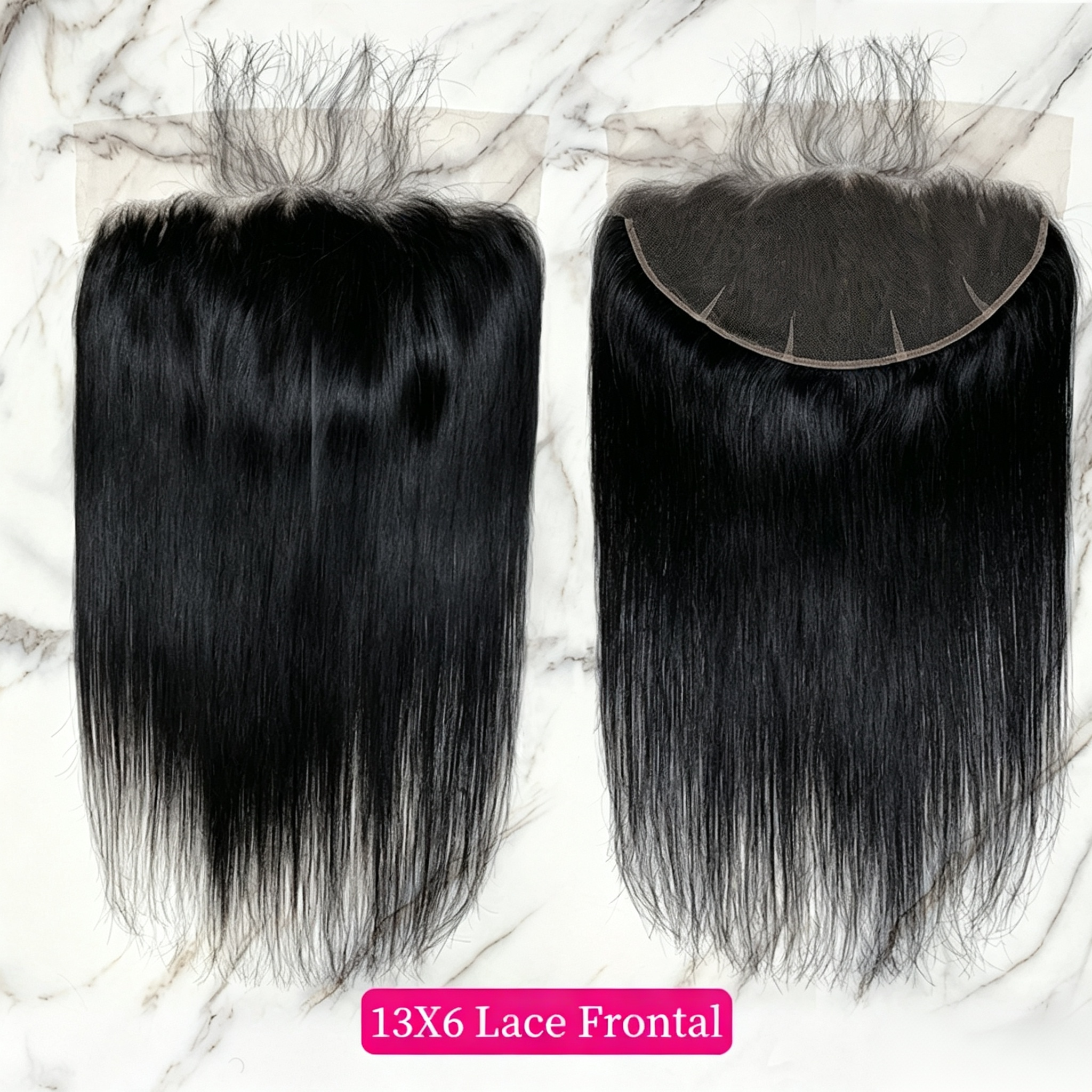10″ – 20″ #1 Color Straight Human Hair 13*6 Lace Frontal with Pre Plucked Natural Hairline