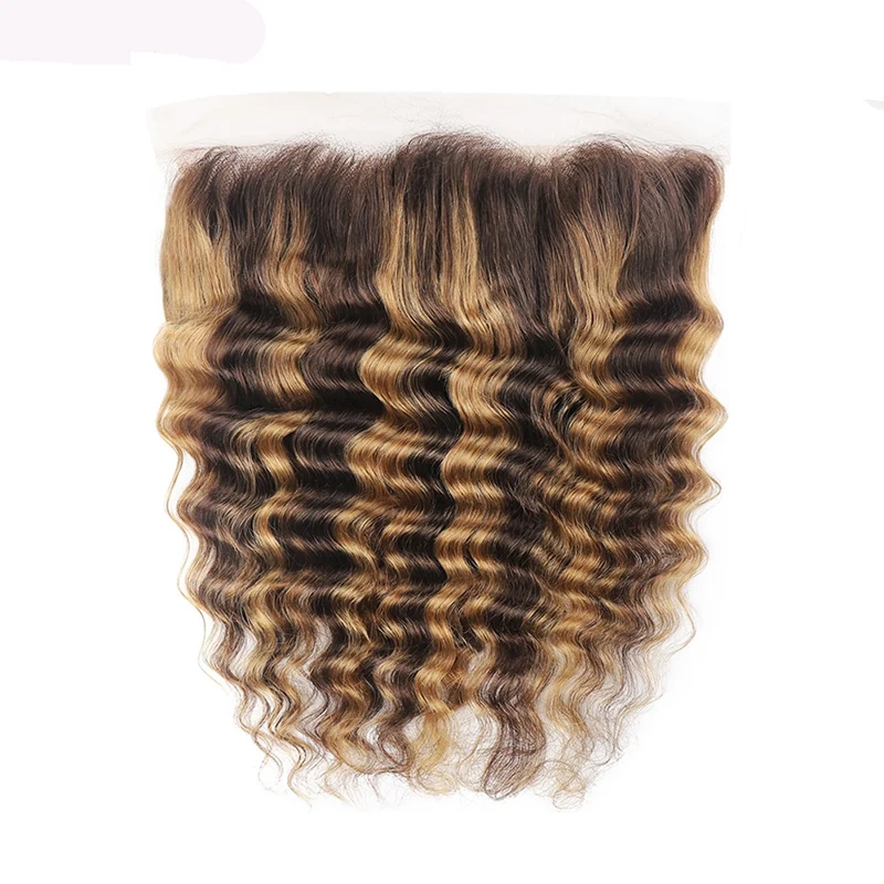10″ – 20″ Highlight Color Loose Deep Wave Human Hair 13*4 Lace Frontal with Pre Plucked Natural Hairline