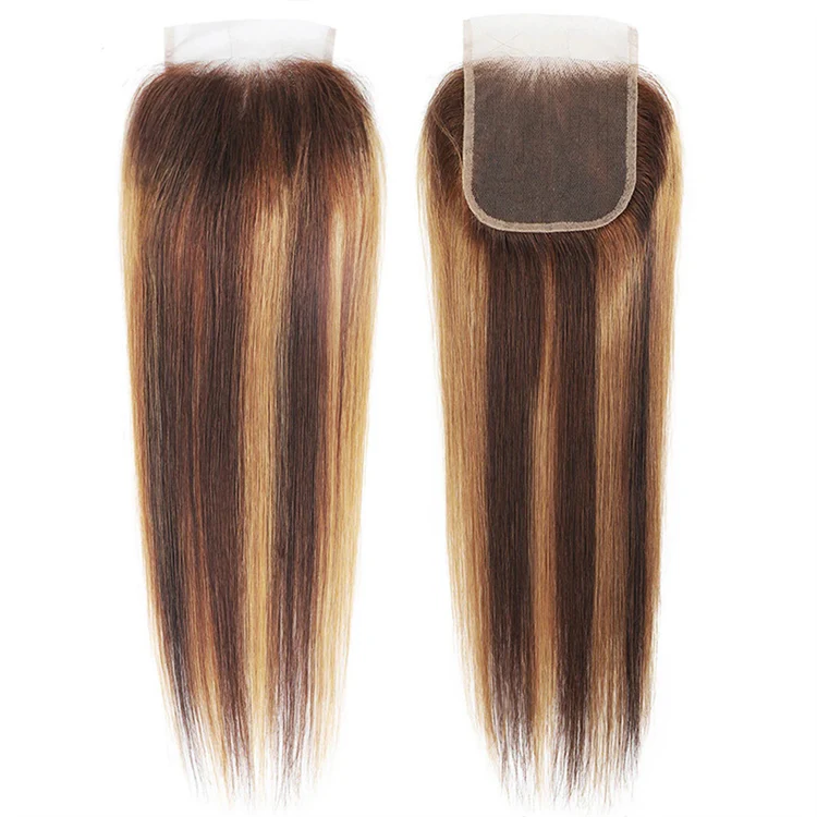 10″ – 20″ Highlight Color Straight Human Hair 4*4 Lace Closure
