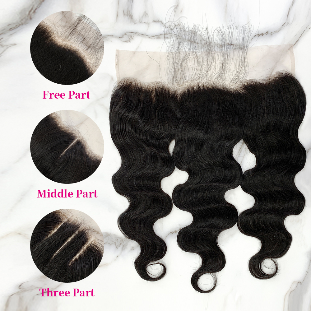10″ – 20″ Natural Black Color Body Wave Human Hair 13*4 Lace Frontal with Pre Plucked Natural Hairline