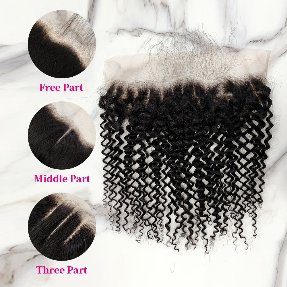 10″ – 20″ Natural Black Color Deep Curly Human Hair 13*4 Lace Frontal with Pre Plucked Natural Hairline
