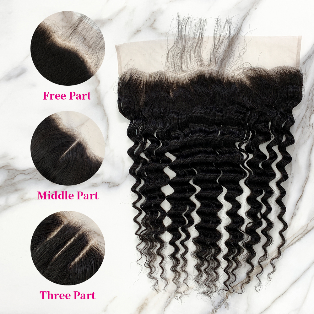 10″ – 20″ Natural Black Color Deep Wave Human Hair 13*4 Lace Frontal with Pre Plucked Natural Hairline