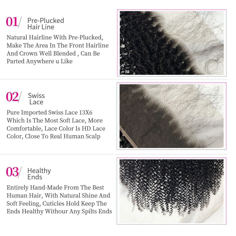 10″ – 20″ Natural Black Color Kinky Curly Human Hair 13*4 Lace Frontal with Pre Plucked Natural Hairline