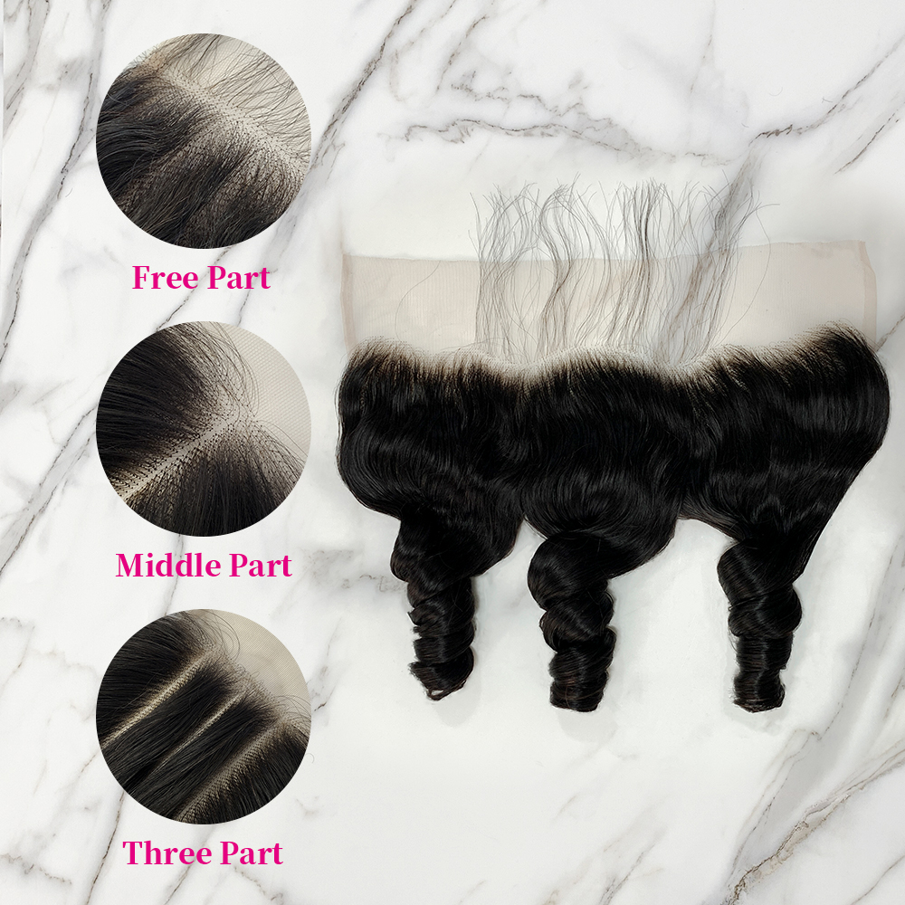 10″ – 20″ Natural Black Color Loose Wave Human Hair 13*4 Lace Frontal with Pre Plucked Natural Hairline