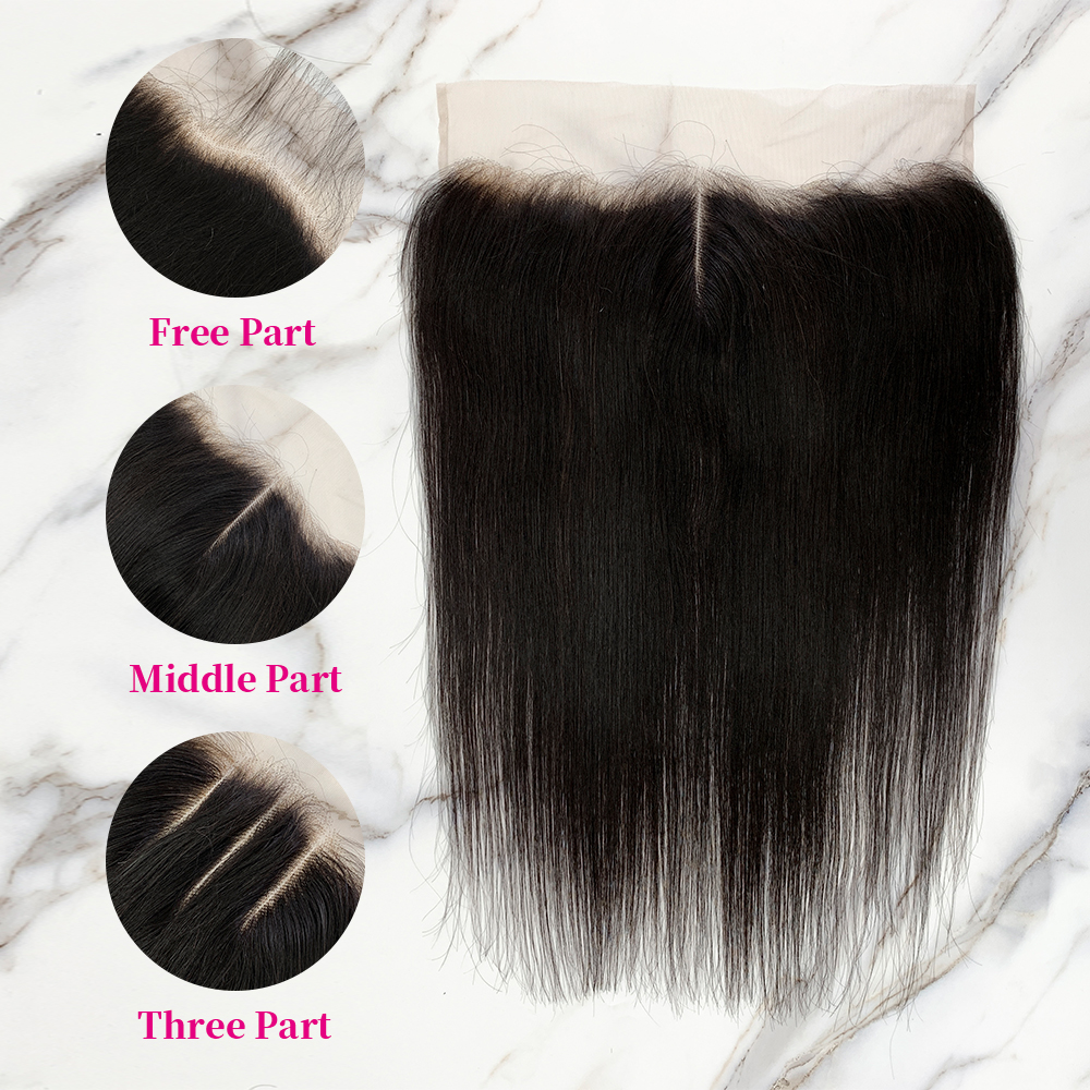 10″ – 20″ Natural Black Color Straight Human Hair 13*4 Lace Frontal with Pre Plucked Natural Hairline