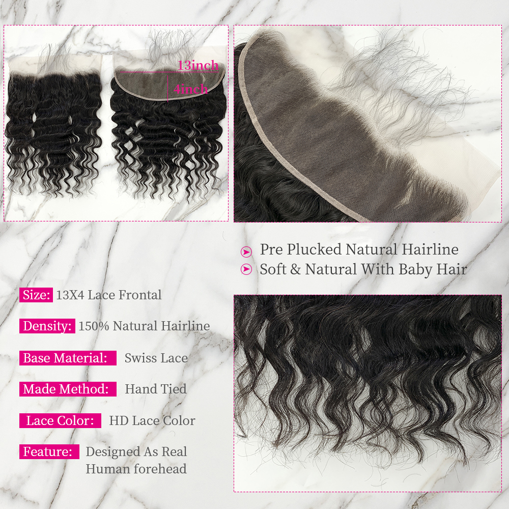 10″ – 20″ Natural Black Color Pineapple Wave Human Hair 13*4 Lace Frontal with Pre Plucked Natural Hairline