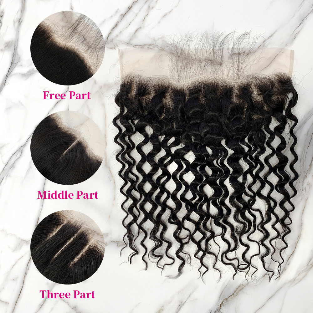 10″ – 20″ Natural Black Color Water Wave Human Hair 13*4 Lace Frontal with Pre Plucked Natural Hairline