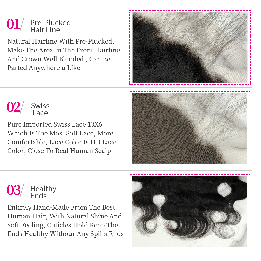 10″ – 20″ Natural Black Color Body Wave Human Hair 13*6 Lace Frontal with Pre Plucked Natural Hairline