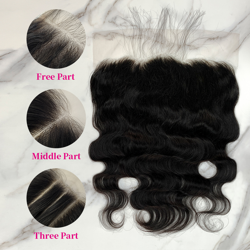 10″ – 20″ Natural Black Color Body Wave Human Hair 13*6 Lace Frontal with Pre Plucked Natural Hairline