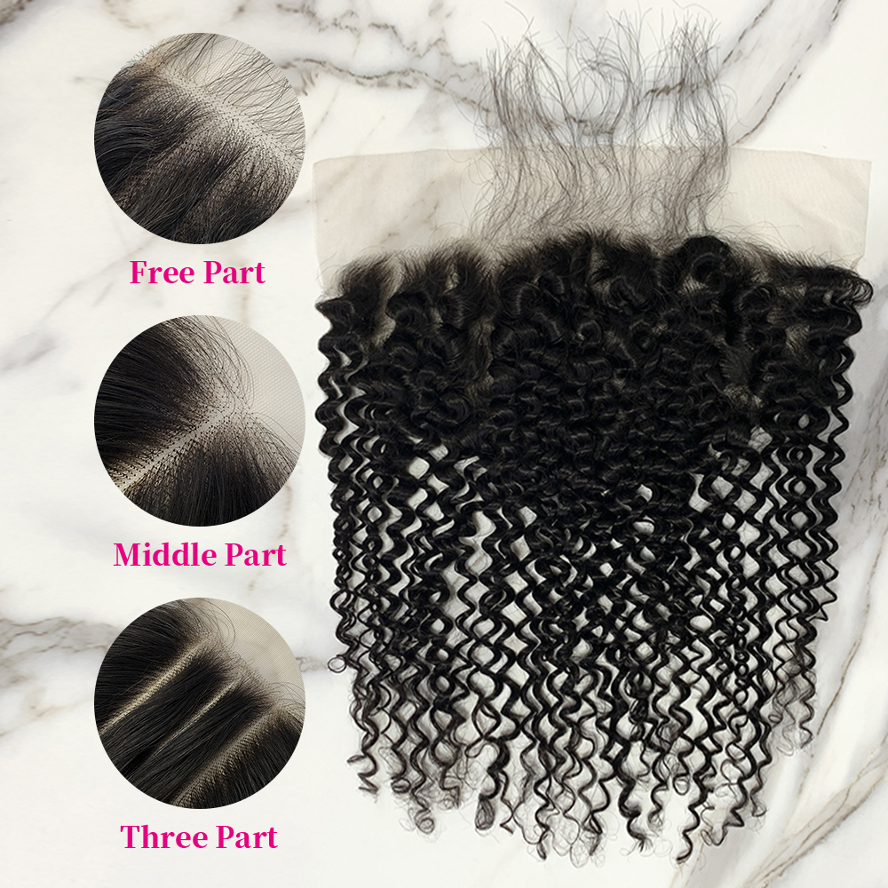 10″ – 20″ Natural Black Color Deep Curly Human Hair 13*6 Lace Frontal with Pre Plucked Natural Hairline