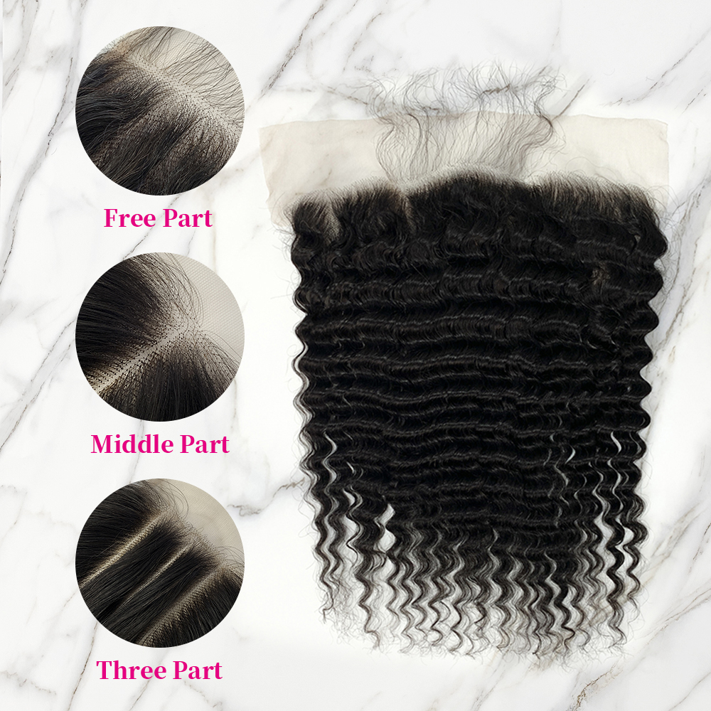 10″ – 20″ Natural Black Color Deep Wave Human Hair 13*6 Lace Frontal with Pre Plucked Natural Hairline