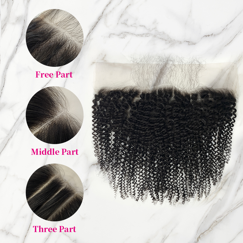 10″ – 20″ Natural Black Color Kinky Curly Human Hair 13*6 Lace Frontal with Pre Plucked Natural Hairline