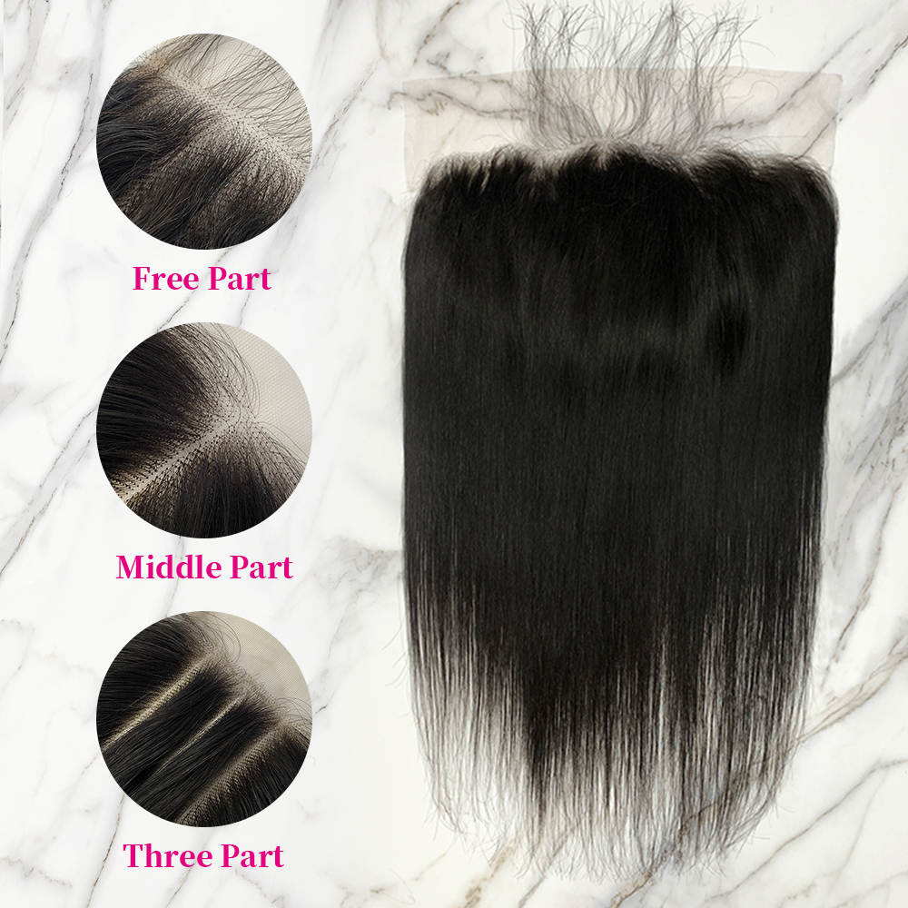 10″ – 20″ Natural Black Color Straight Human Hair 13*6 Lace Frontal with Pre Plucked Natural Hairline