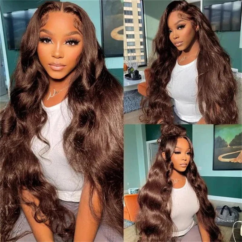 10″ – 40″ Chocolate Brown Body Wave Human Hair Lace Front Wig