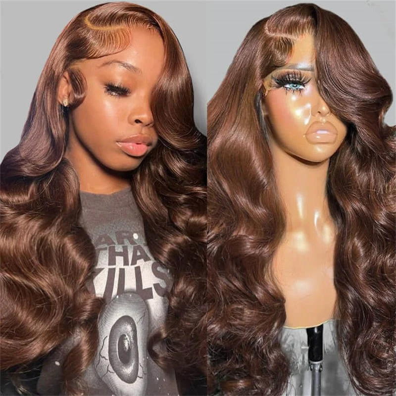 10″ – 40″ Chocolate Brown Body Wave Human Hair Lace Front Wig