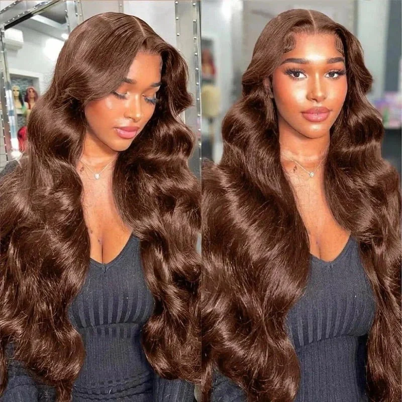10″ – 40″ Chocolate Brown Body Wave Human Hair Lace Front Wig