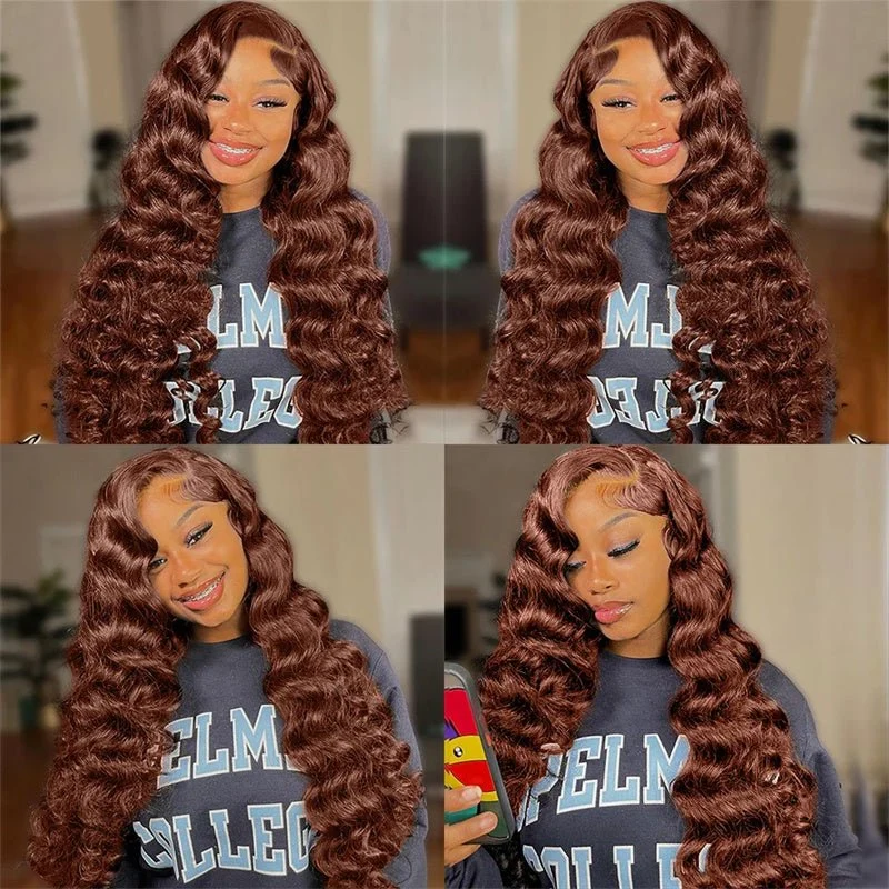 10″ – 40″ Chocolate Brown Loose Wave Human Hair Lace Front Wig