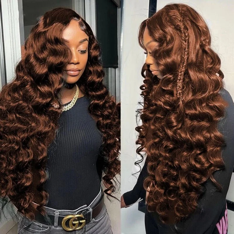10″ – 40″ Chocolate Brown Loose Wave Human Hair Lace Front Wig