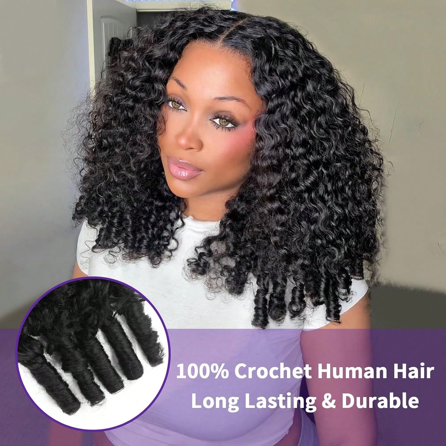 14″ – 24″ Natural Color Burmese Curly Human Hair Crochet Hair