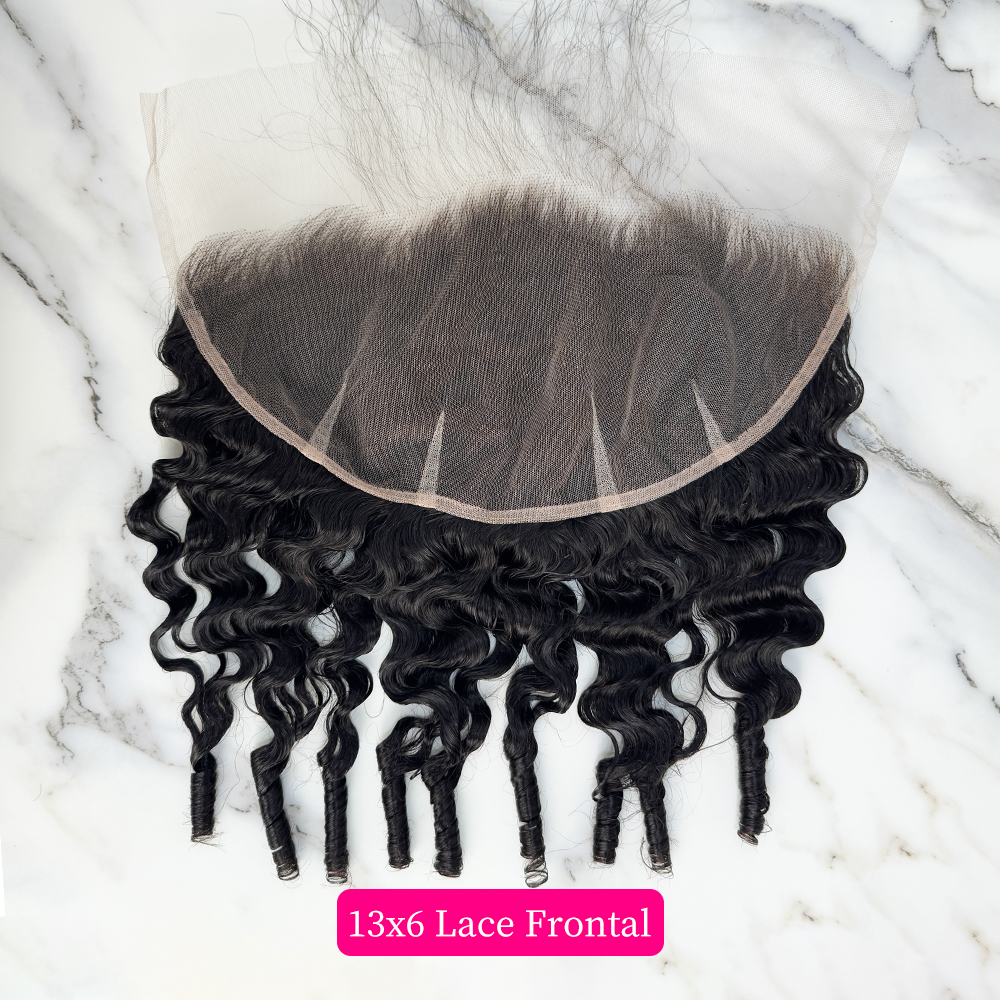 10″ – 20″ Natural Black Color Burmese Wave Human Hair 13*6 Lace Frontal with Pre Plucked Natural Hairline