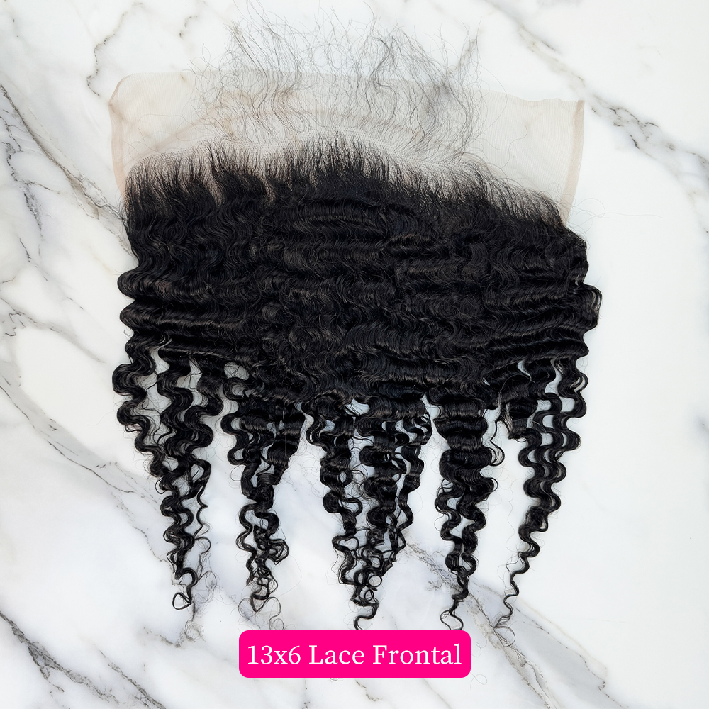 10″ – 20″ Natural Black Color Burmese Curly Human Hair 13*6 Lace Frontal with Pre Plucked Natural Hairline
