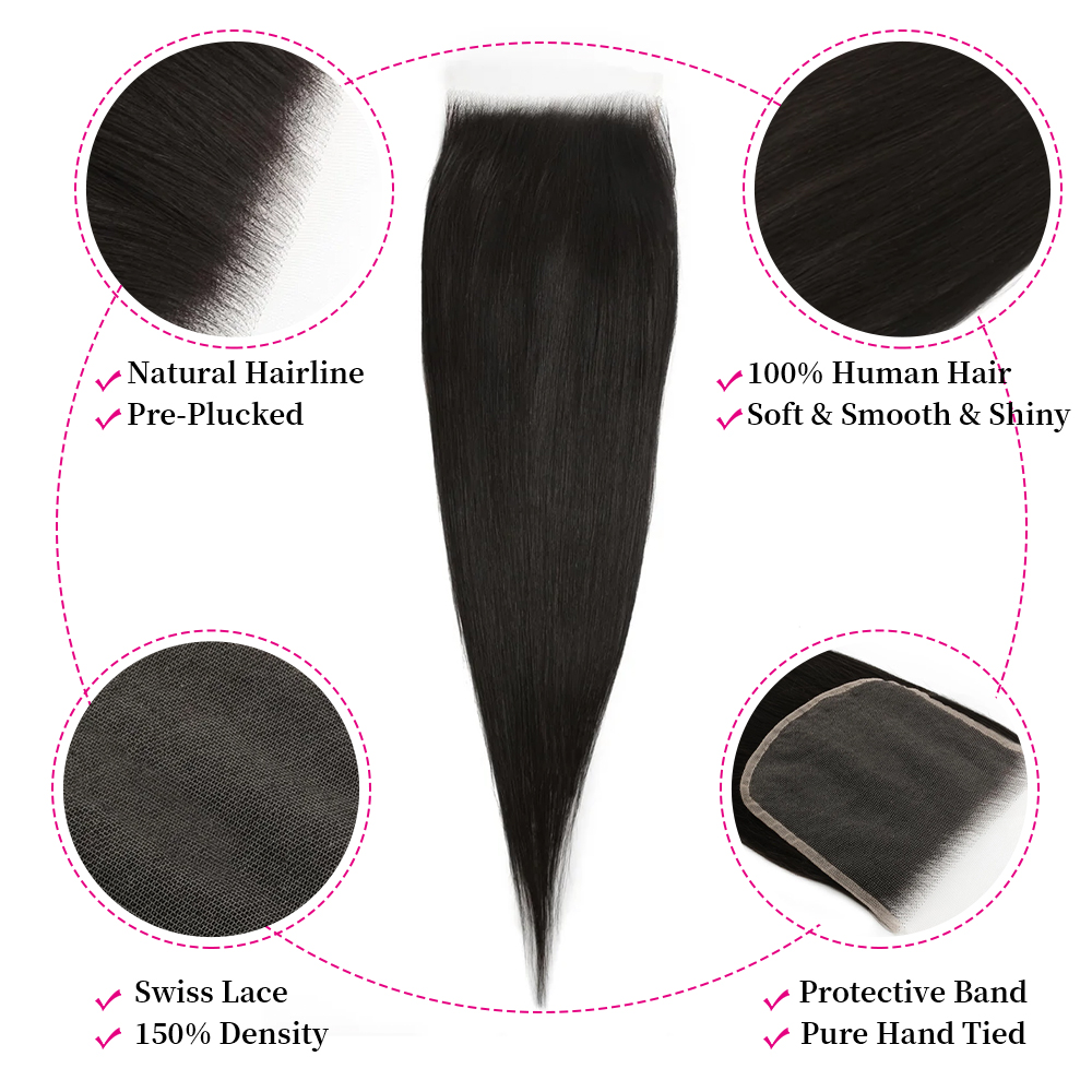 10″ – 20″ Natural Black Color Straight Human Hair 6*6 Lace Closure