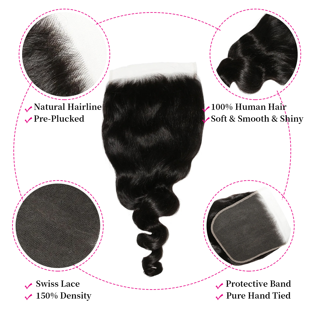 10″ – 20″ Natural Black Color Loose Wave Human Hair 7*7 Lace Closure