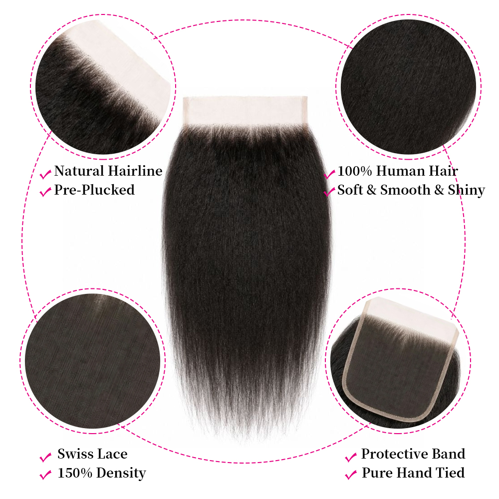 10″ – 20″ Natural Black Color Kinky Straight Human Hair 7*7 Lace Closure
