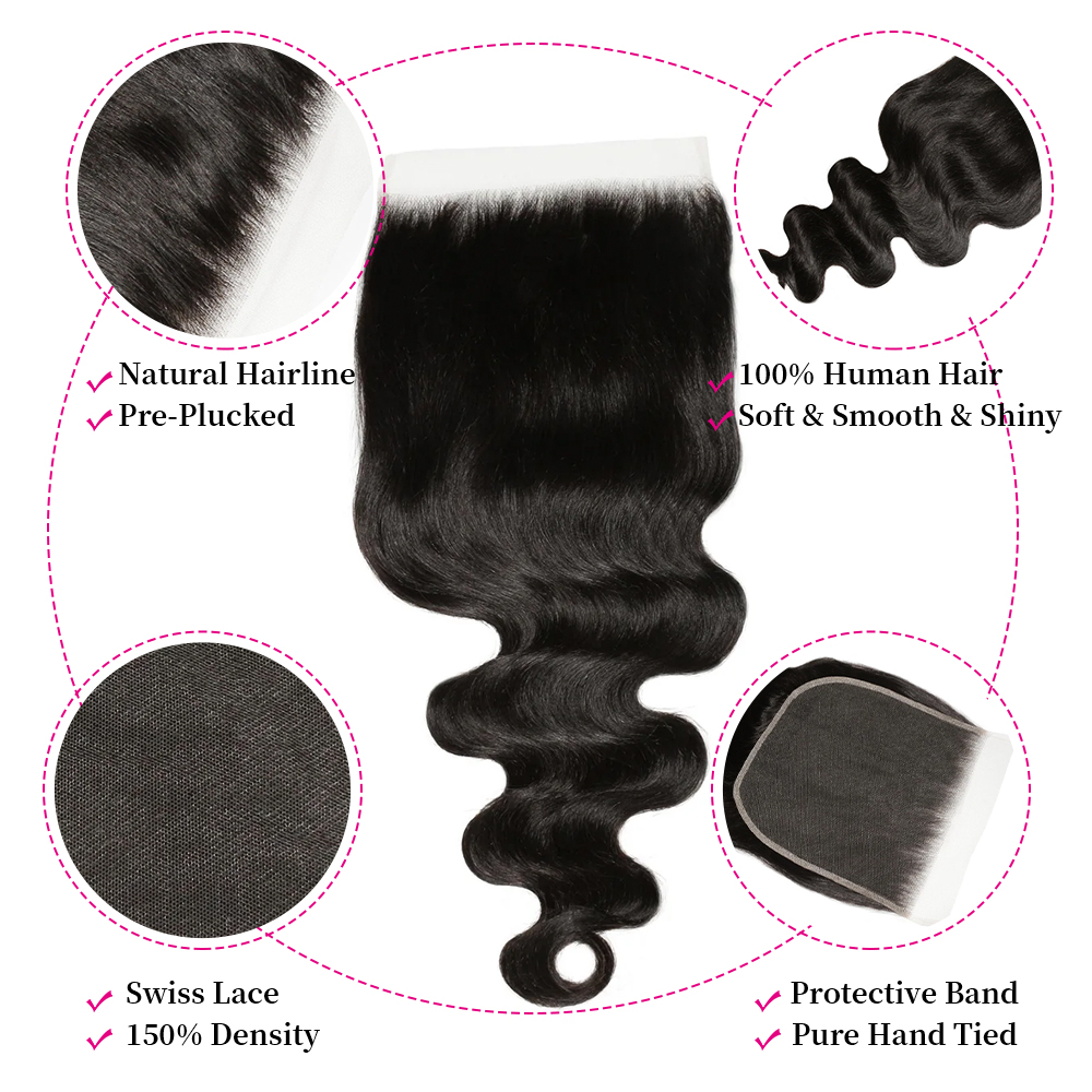 10″ – 20″ Natural Black Color Body Wave Human Hair 7*7 Lace Closure