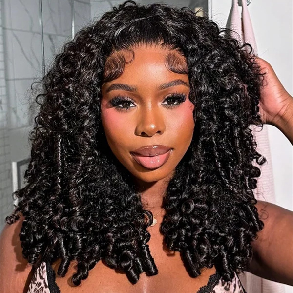 10″ – 40″ Natural Black Color Burmese Curly Human Hair Lace Front Wig