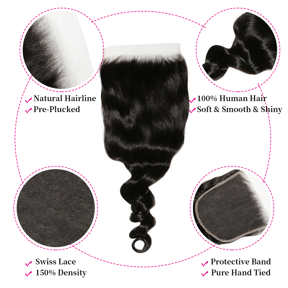 10″ – 20″ Natural Black Color Afro Kinky Curly Human Hair 6*6 Lace Closure