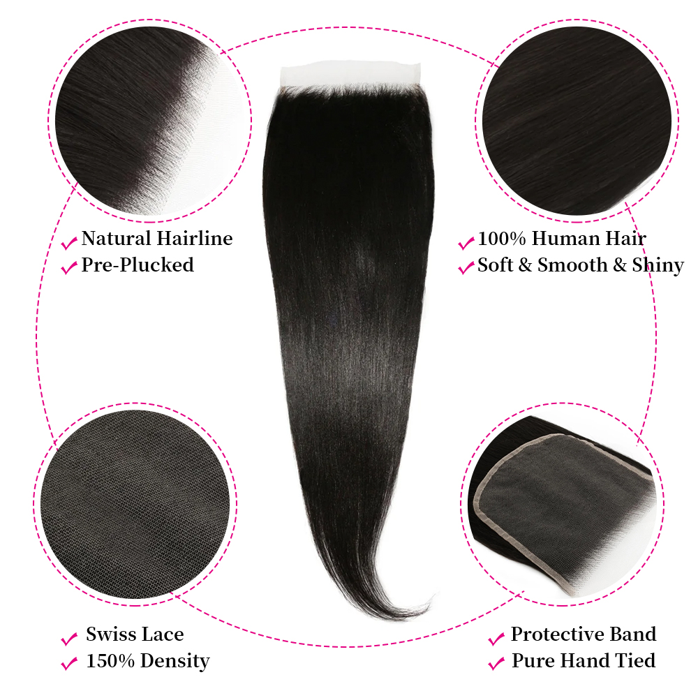10″ – 20″ Natural Black Color Yaki Straight Human Hair 6*6 Lace Closure