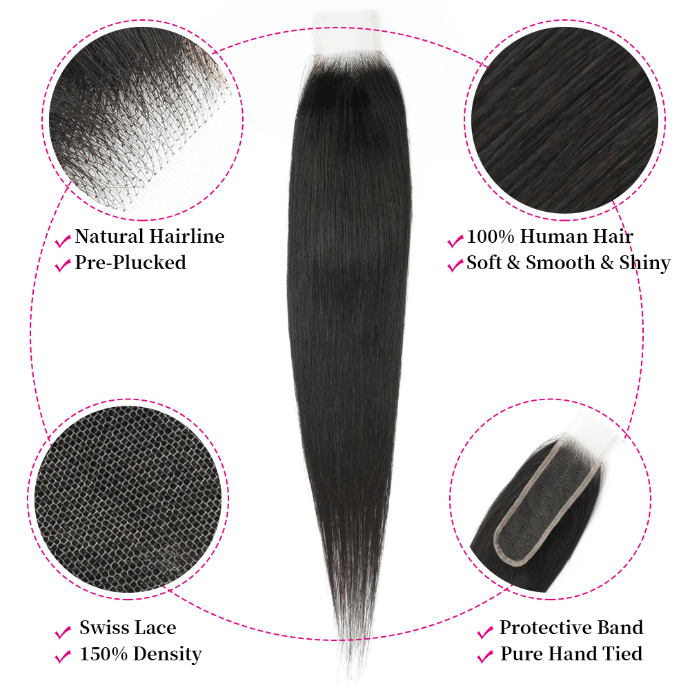 10″ – 20″ Natural Black Color Straight Human Hair 2*6 Lace Closure