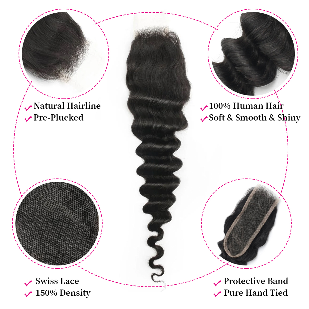 10″ – 20″ Natural Black Color Deep Wave Human Hair 2*6 Lace Closure