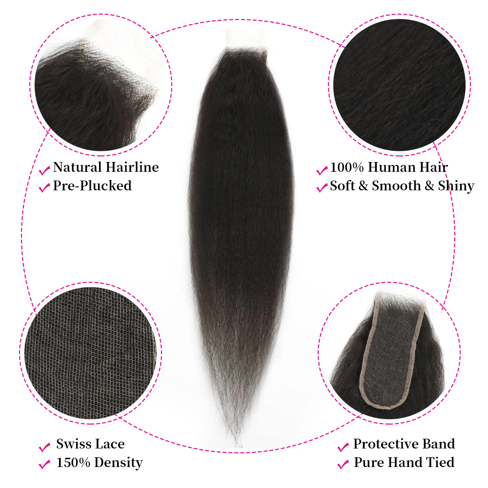 10″ – 20″ Natural Black Color Kinky Straight Human Hair 2*6 Lace Closure