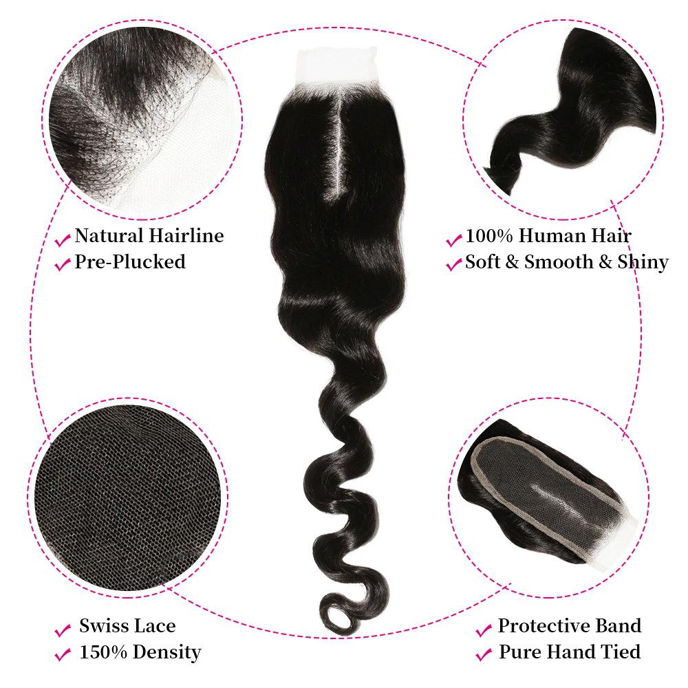 10″ – 20″ Natural Black Color Loose Wave Human Hair 2*6 Lace Closure