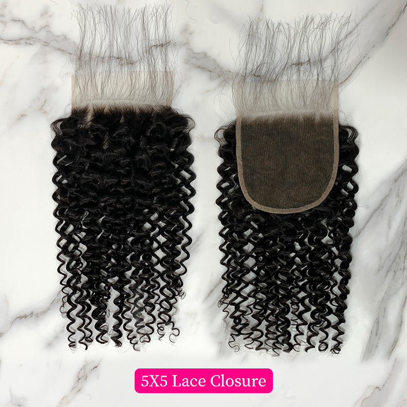 10″ – 20″ Natural Black Color Deep Curly Human Hair 5*5 Lace Closure