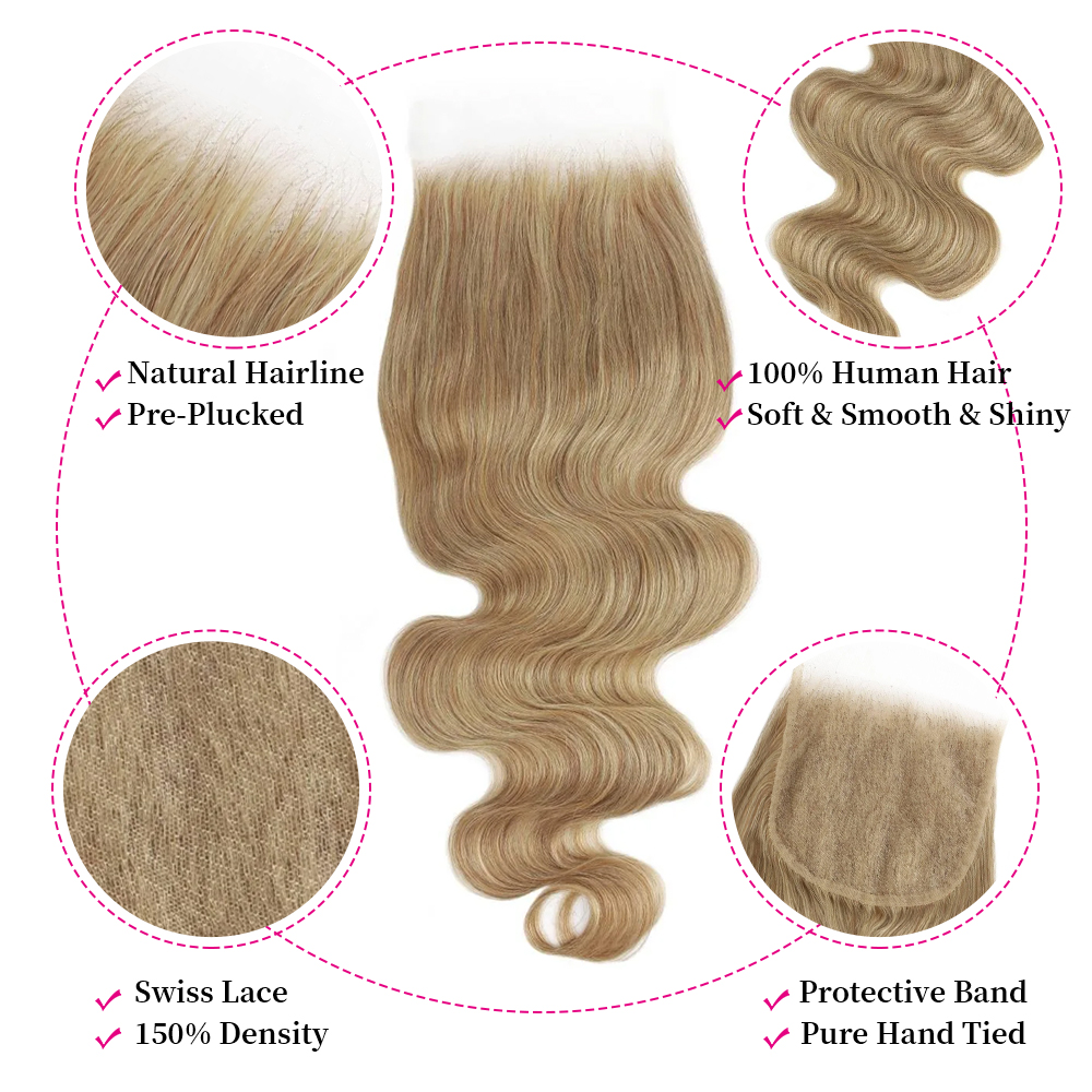 10″ – 20″ Honey Blonde Color Body Wave Human Hair 5*5 Lace Closure