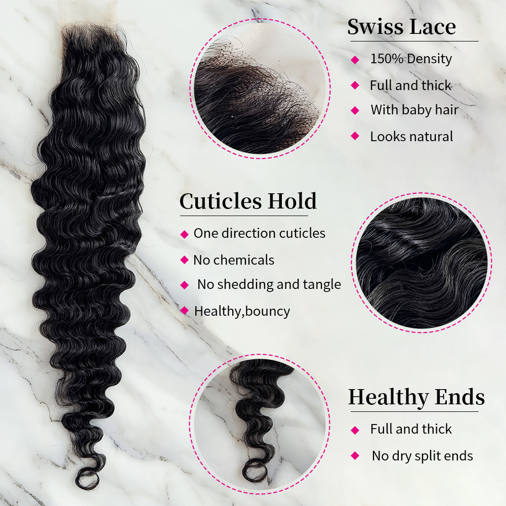 10″ – 20″ Natural Black Color Burmese Curly Human Hair 2*6 Lace Closure