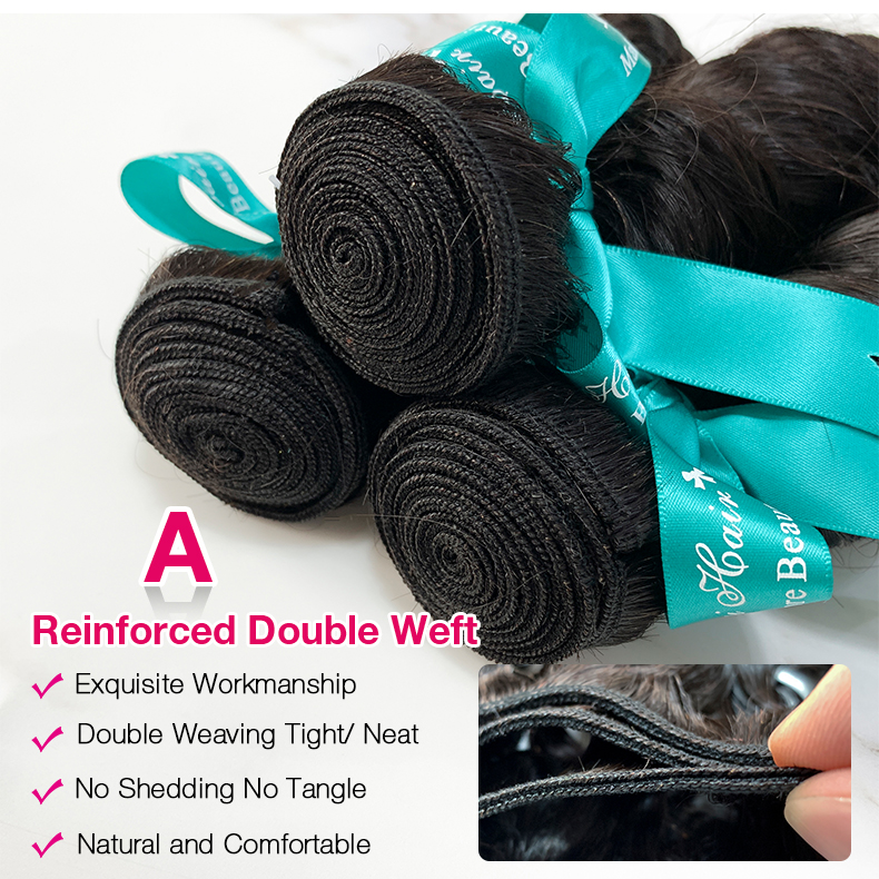 Natural Black Color Loose Wave 3 Bundles with 5*5 Lace Closure